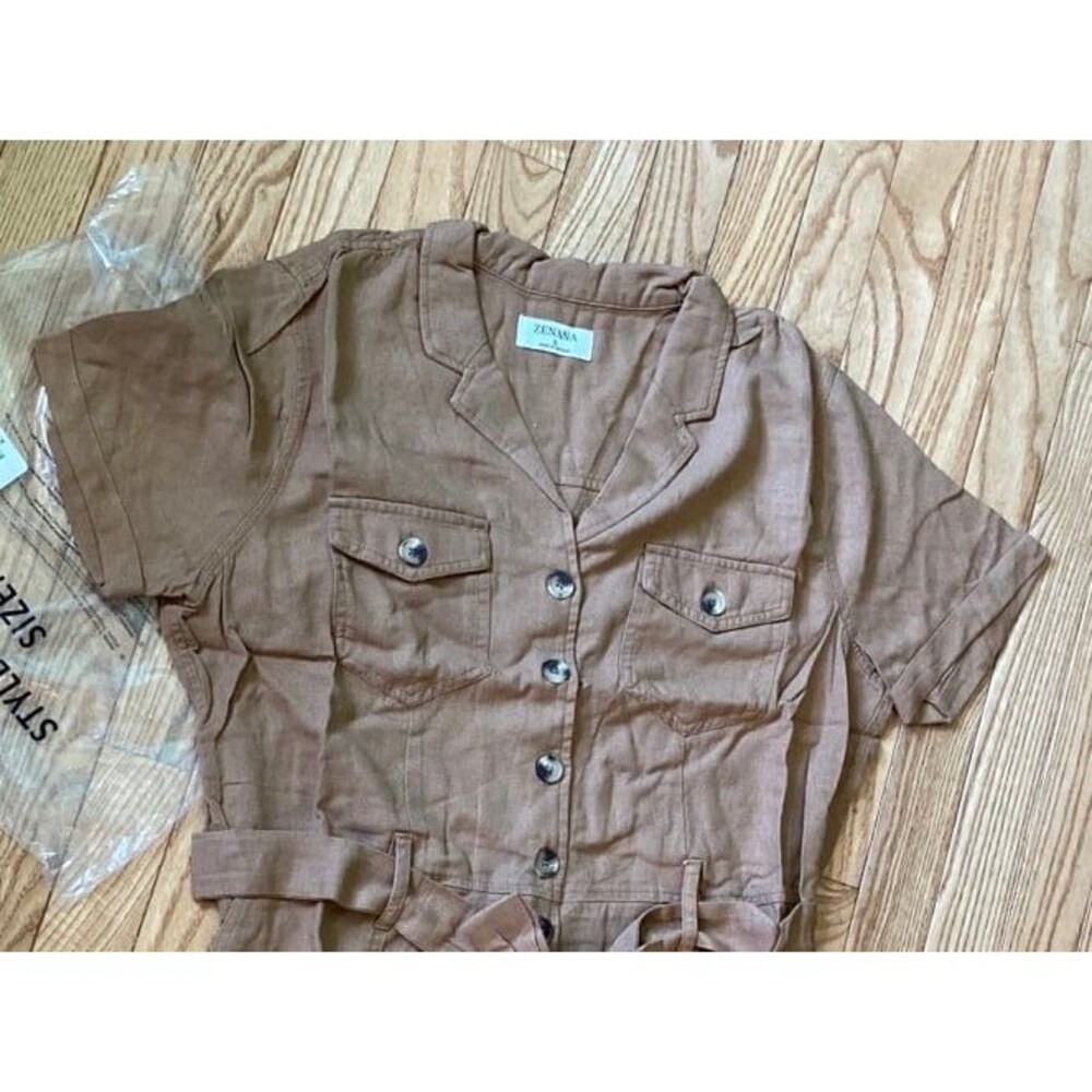 Zenana Romper ZENANA shorts button down belt pockets NEW womens size large 10-12 - Picture 4 of 5